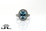 18ct White Gold, Aqua Marine and Diamond Engagement Ring