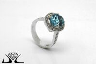 18ct White Gold, Aqua Marine and Diamond Engagement Ring