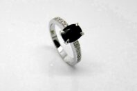 18ct White Gold, Black Spinel and Diamond Engagement Ring