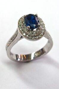 18ct White Gold, Sapphire and Double Halo Engagement Ring
