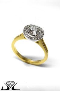 18ct Yellow and White Gold Halo Diamond Engagement Ring