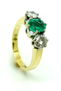 18ct Yellow and White Gold Ring with Emerald and Diamonds